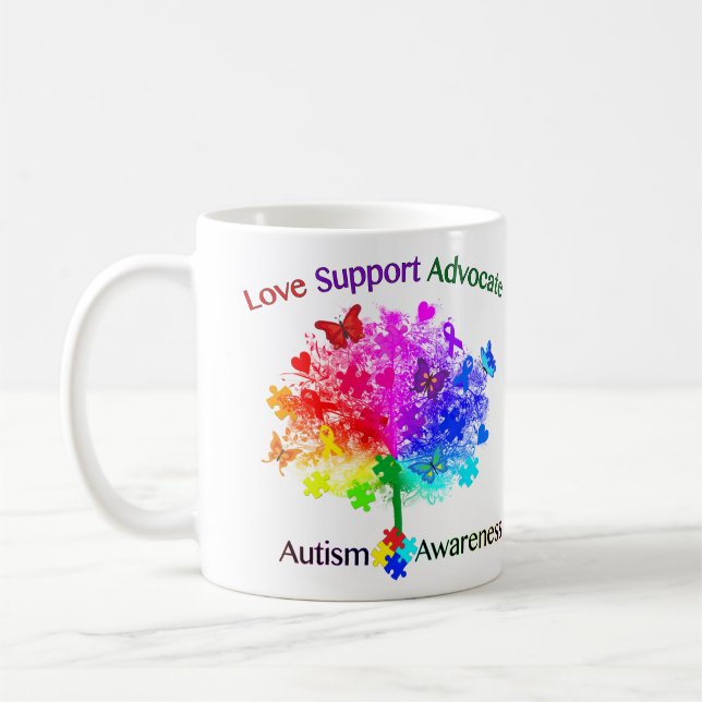Caneca De Café Árvore Arco-Íris do Autismo (Esquerda)