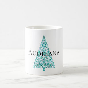 Caneca De Café Árvore Azul Aqua Branco