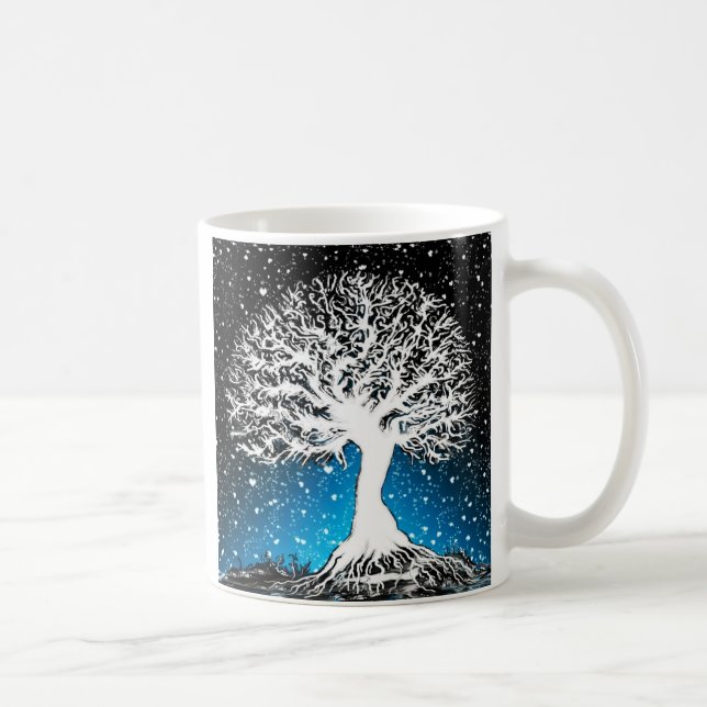 Caneca De Café Árvore azul de inverno - Neve (Direita)