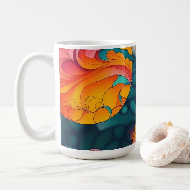 Caneca De Café Árvore da lua de cheio rosa e ouro Silhouette (Com Donut)
