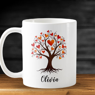 Caneca De Café Árvore da Vida com Folhas em Forma de Coração