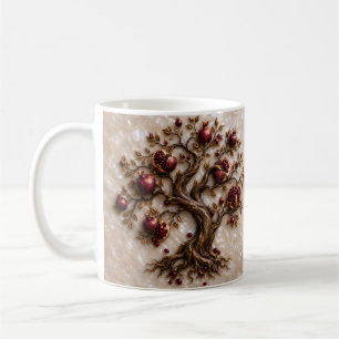 Caneca De Café Árvore da Vida com Romãs   Arte em Relevo 3D