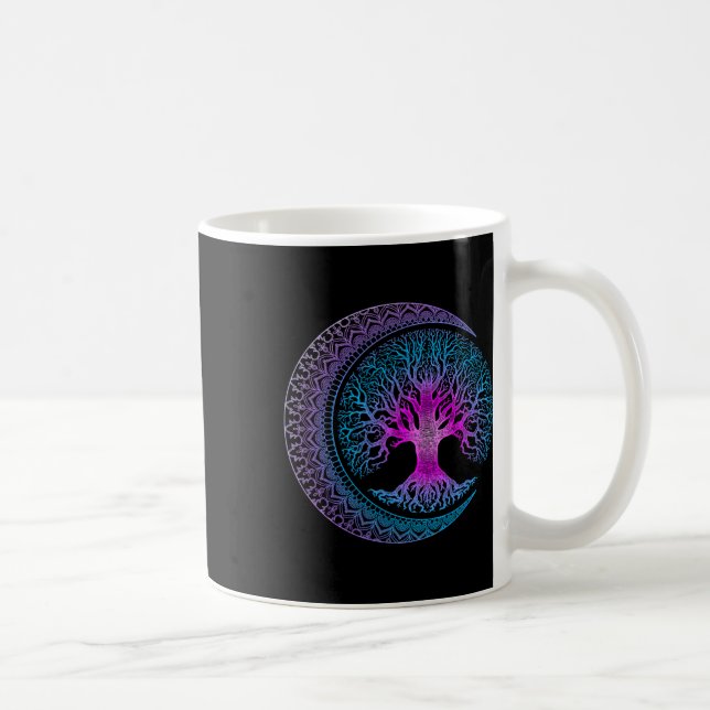 Caneca De Café Árvore Da Vida Fases Da Lua Crescente Mandala Pres (Direita)