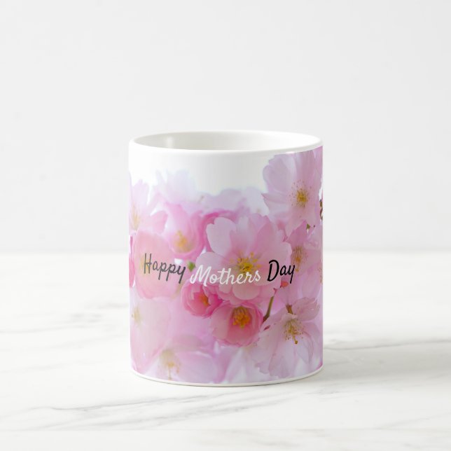 Caneca De Café Árvore de cereja rosa-feliz dia de as mães (Centro)