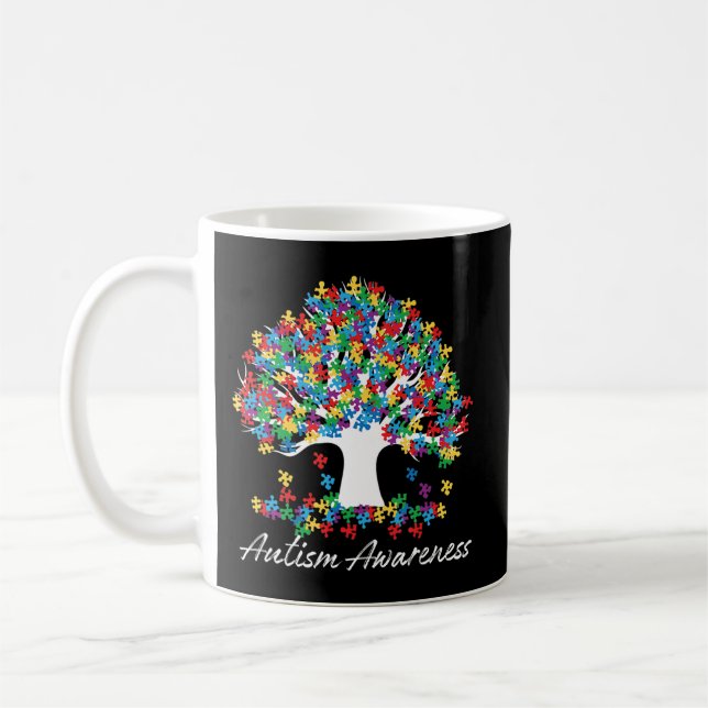 Caneca De Café Árvore de Consciência do Autismo Mês de Vida dos H (Esquerda)