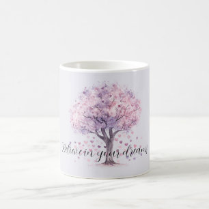 Caneca De Café Árvore de Corações Florais Roxo Lavanda Rosa