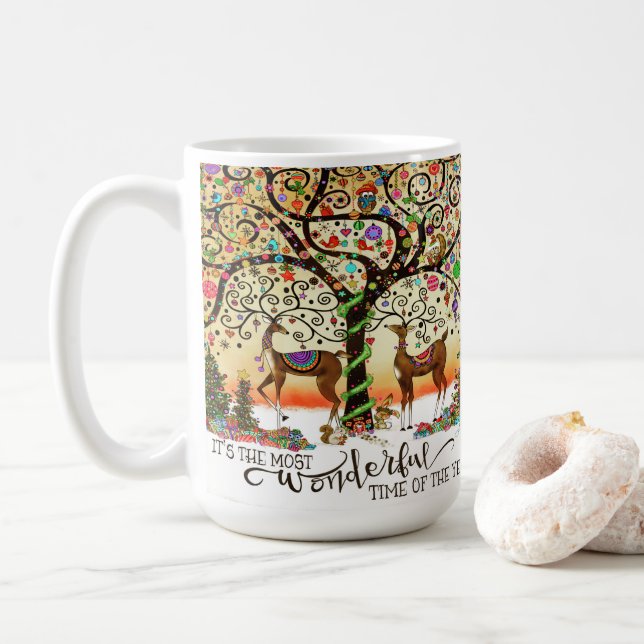 Caneca De Café Árvore de Enfeites de natal para renas festivas (Com Donut)