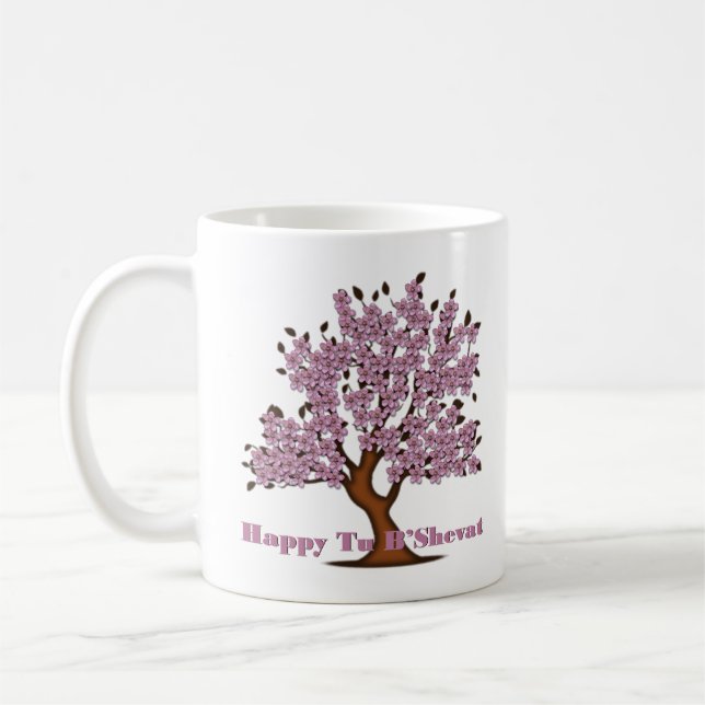 Caneca De Café Árvore de Flor do Tu B'Shevat rosa (Esquerda)