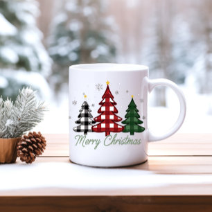 Caneca De Café Árvore de Gingham de Natal Feliz e Sazonal