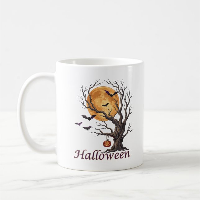 Caneca De Café Árvore de Halloween e Abóbora Jack-o'-Lantern (Esquerda)