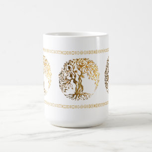 Caneca De Café Árvore de Mehndi de vida (ouro)