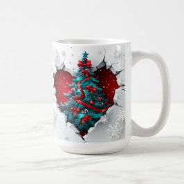 Caneca De Café Árvore de natais vintages, Vermelho/Teal - Alça Br
