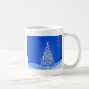 Caneca De Café Árvore de Natal Azul Branco Estrelas Luz Noturna A