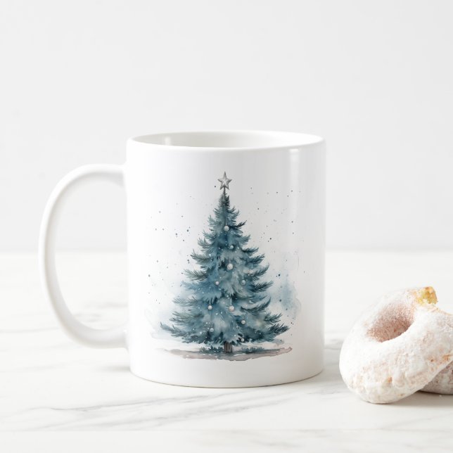 Caneca De Café Árvore de Natal Azul da Terra Maravilha Elegante (Com Donut)