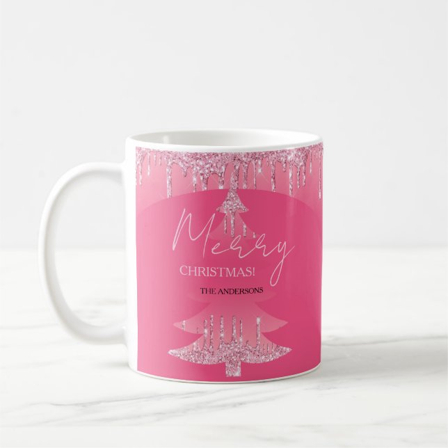 Caneca De Café Árvore de Natal com Brilho Rosa (Esquerda)