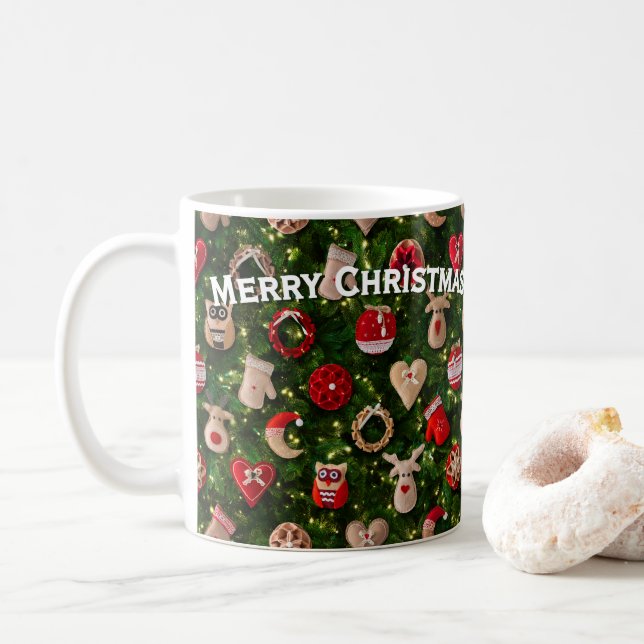 Caneca De Café Árvore de Natal com brinquedos de feltro (Com Donut)