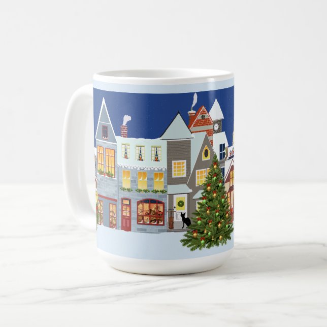 Caneca De Café Árvore de Natal com Design Retro Cidade de Natal  (Frente Esquerda)
