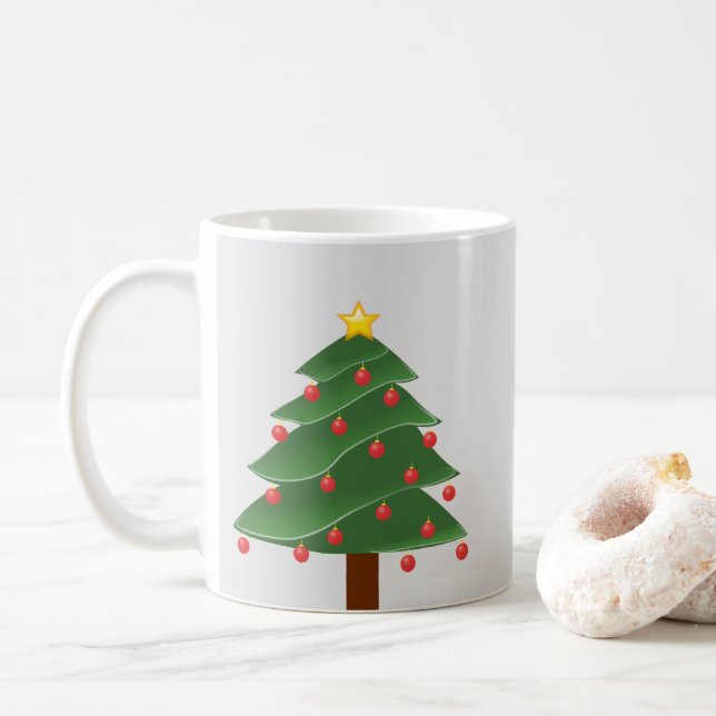 Caneca De Café Árvore de Natal com Red Bulbs Classic White Mug (Com Donut)