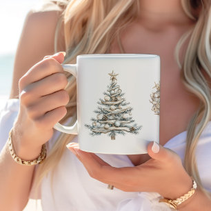 Caneca De Café Árvore de Natal Costeira e Coroa de Natal de Conch