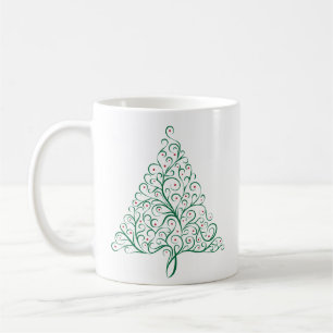 Caneca De Café Árvore de Natal da Caligrafia Vermelha e Verde