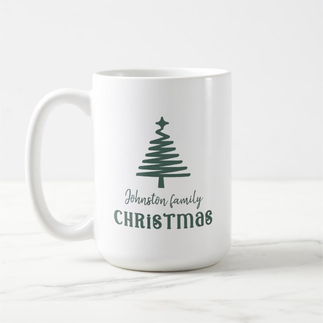 Caneca De Café Árvore de Natal da família personalizada verde sim (Esquerda)