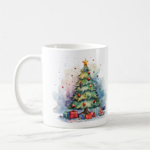 Caneca De Café Árvore de Natal de Aquarela
