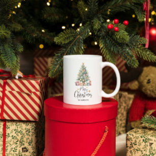 Caneca De Café Árvore de Natal de Aquarela Elegante Personalizada
