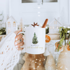 Caneca De Café Árvore de Natal de Aquarela, Natal Personalizado