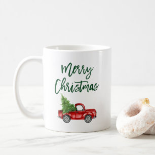 Caneca De Café Árvore de Natal de Caminhão Vintage com Script d