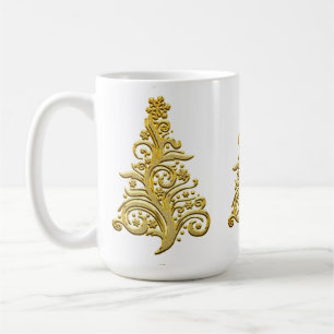 Caneca De Café Árvore de Natal de Férias em Ouro Elegante com Fil