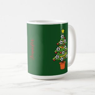 Caneca De Café Árvore de Natal de Futebol Adicione seu nome
