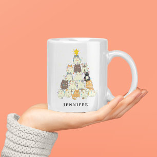 Caneca De Café Árvore de Natal de Gatos Bons Personalizada