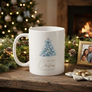 Caneca De Café Árvore de Natal de Inverno com escrita azul dourad