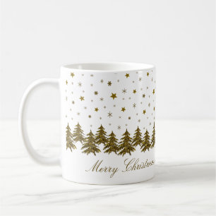 Caneca De Café Árvore de Natal de ouro faísca, lua, estrelas de N