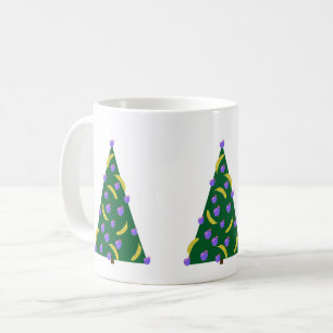 Caneca De Café Árvore de Natal de pop Art com Maçãs e Bananas