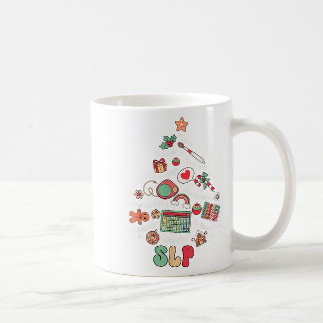 Caneca De Café Árvore de Natal de Terapia de Fala Merry Xmas Slp  (Direita)