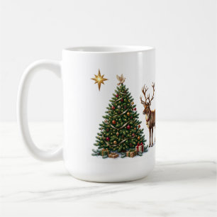 Caneca De Café Árvore de Natal decorada com uma rena e presentes
