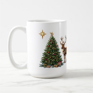 Caneca De Café Árvore de Natal decorada com uma rena e presentes