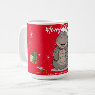Caneca De Café Árvore de Natal do hipopótamo fofo zoológico safar