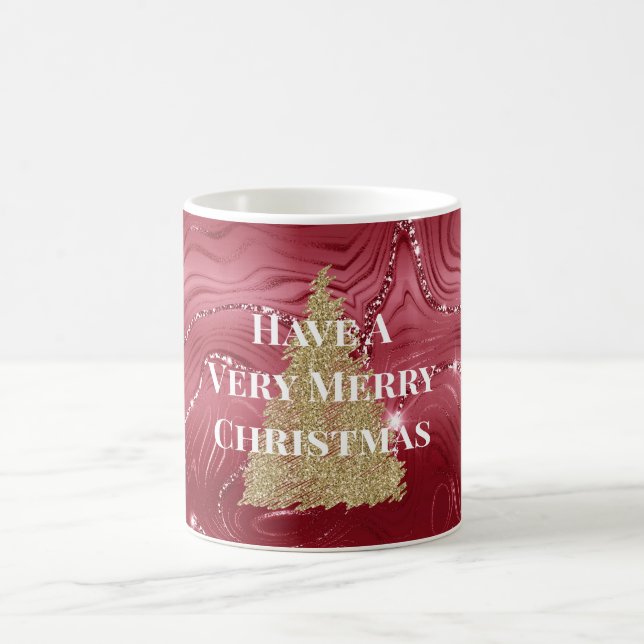 Caneca De Café Árvore de Natal Dourada da Marble Vermelha (Centro)