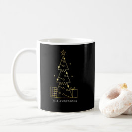Caneca De Café Árvore de Natal Dourada e minimalista preto