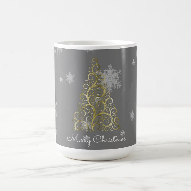 Caneca De Café Árvore de Natal Dourada e Snowflakes Mug (Centro)