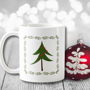 Caneca De Café Árvore de Natal e Grinalda Minimalista Vintage Ret