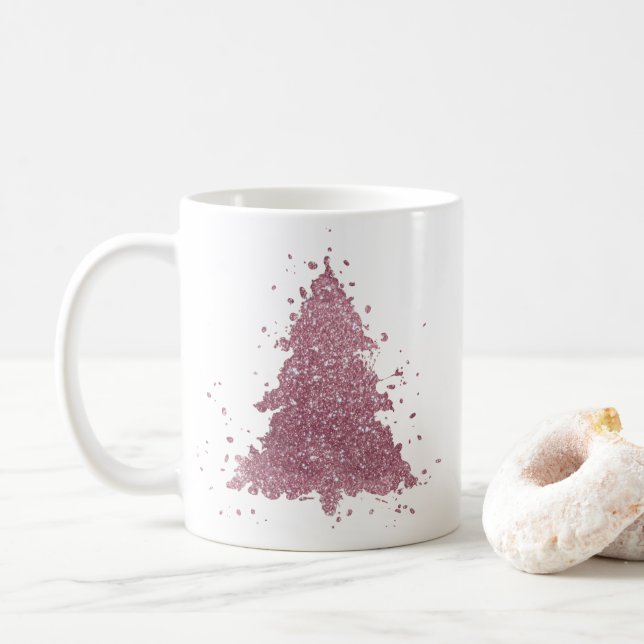 Caneca De Café Árvore de Natal Elegante | Dusty Mauve Pink Splatt (Com Donut)