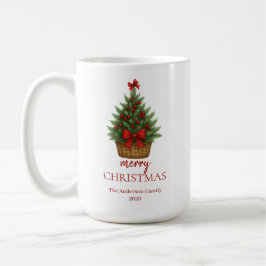 Caneca De Café Árvore de Natal Elegante – Fita Vermelha