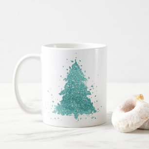 Caneca De Café Árvore de Natal Elegante Luxe Aqua Mint Splatter