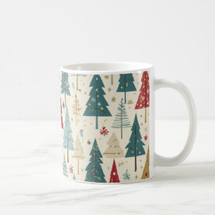 Caneca De Café Árvore de Natal Elegante Padrão Verde Azul Vermelh