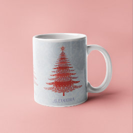 Caneca De Café Árvore de Natal Elegante Vermelha Personalizada
