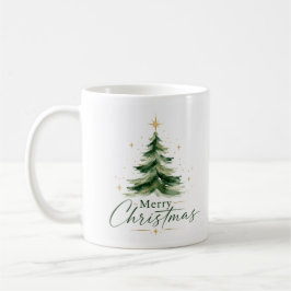 Caneca De Café Árvore de Natal em Aquarela Elegante Feliz Natal