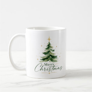 Caneca De Café Árvore de Natal em Aquarela Elegante Feliz Natal